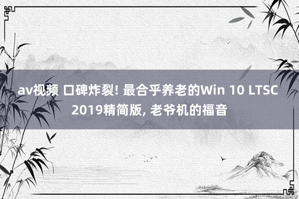 av视频 口碑炸裂! 最合乎养老的Win 10 LTSC 2019精简版， 老爷机的福音