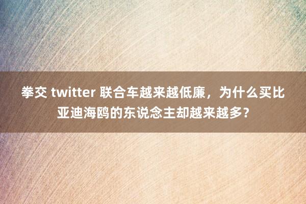 拳交 twitter 联合车越来越低廉，为什么买比亚迪海鸥的东说念主却越来越多？