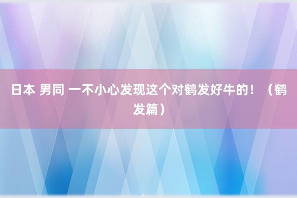 日本 男同 一不小心发现这个对鹤发好牛的！（鹤发篇）