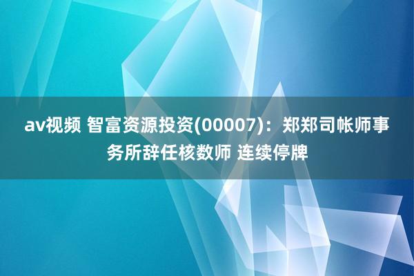 av视频 智富资源投资(00007)：郑郑司帐师事务所辞任核数师 连续停牌