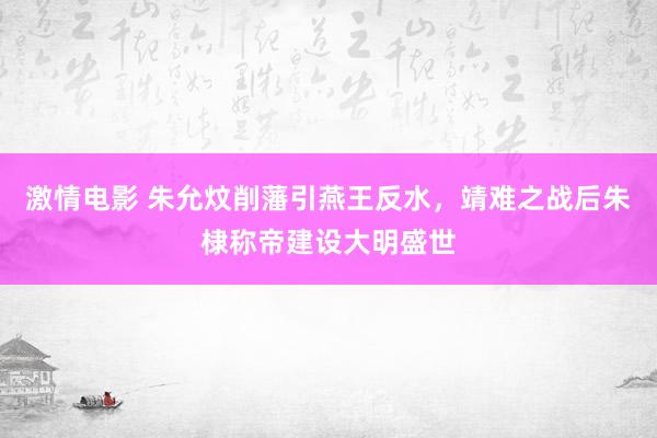 激情电影 朱允炆削藩引燕王反水，靖难之战后朱棣称帝建设大明盛世